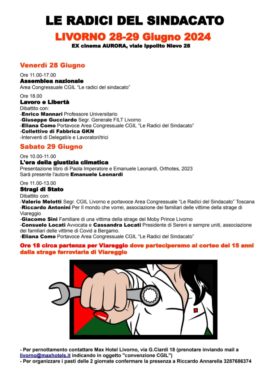 Il programma dell’Assemblea nazionale di Radici del Sindacato: Livorno, 28 e 29 giugno&nbsp;2024